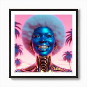 Blue Woman With Palm Trees Art Print