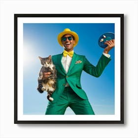 A Fashionable Adult Businessman In A Green Summer Suit Coupled With A Vibrant Yellow 3 Piece Access Art Print