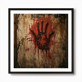 Bloody Handprint Smeared Across An Aged Wall Texture Of Dripping Blood Eerily Glistening Disturbin (7) Art Print