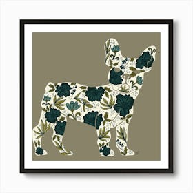 Green Floral Frenchie Art Print