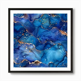 Blue And Gold Abstract Painting 1 Art Print