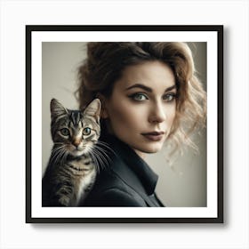 Portrait Of A Woman With A Cat 1 Art Print