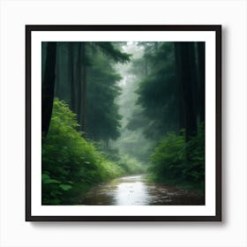 Forest Path In Rainy Weather Art Print