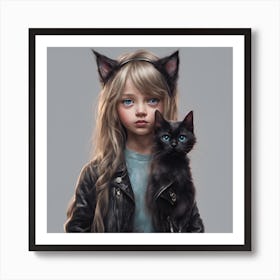 Little Girl With A Cat Art Print