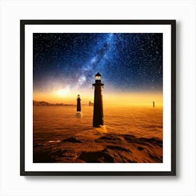 Firefly Black Lighthouses Over Cosmic Oceans On Venus 68271 Art Print