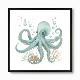 Storybook Style Octopus Making Bubbles 4 Art Print