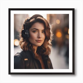 Portrait Of A Woman With Headphones Art Print