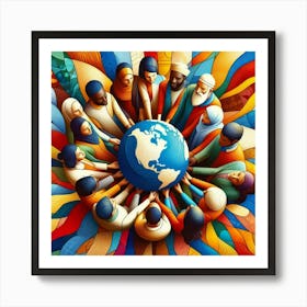 People Holding Hands Around The World Art Print