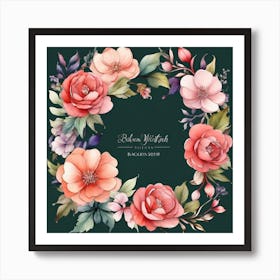 Watercolor Floral Wreath Art Print