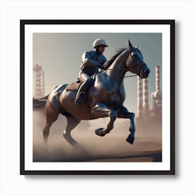 Close Up Of The Horse In Gallop Isometric Digital Art Smog Pollution Toxic Waste Chimneys And (1) Art Print