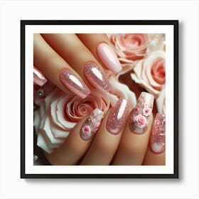 Pink Nails With Roses 7 Art Print