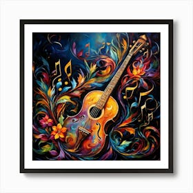 Guitar With Music Notes Art Print