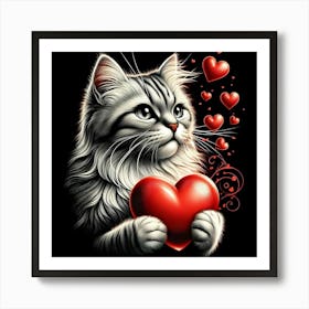 Cat With Heart 1 Art Print