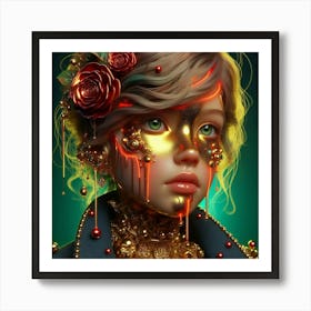 Gold Girl With Roses Art Print