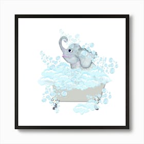 Elephant taking a bubble bath Art Print