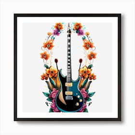 Guitar With Flowers Art Print