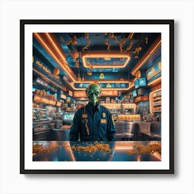 Alien In A Fast Food Restaurant Art Print