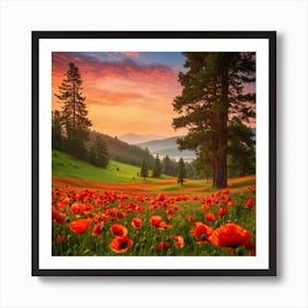 Poppies At Sunset Art Print