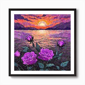 Purple Roses At Sunset Art Print