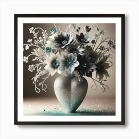 Heart Shaped Vase With Flowers Art Print