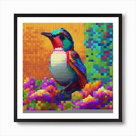 Default A Vibrant Pixelated Art Piece Of A Colorful Bird Perch 0 Art Print