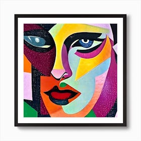 Picasso cubist style portrait AI Art Print