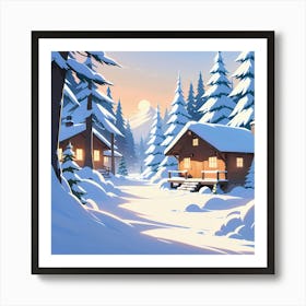 Winter Cabin In The Woods 3 Art Print