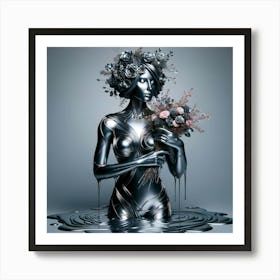 Woman Holding Flowers 4 Art Print