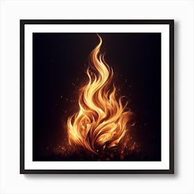 Fire Flame On Black Background Art Print