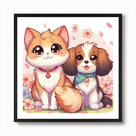 Cute Cat And Dog Art Print