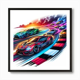 Race Cars On The Track Art Print