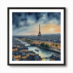 Eiffel Tower's Embrace Paris At Night Art Print