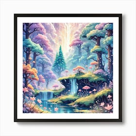 A Fantasy Forest With Twinkling Stars In Pastel Tone Square Composition 397 Art Print