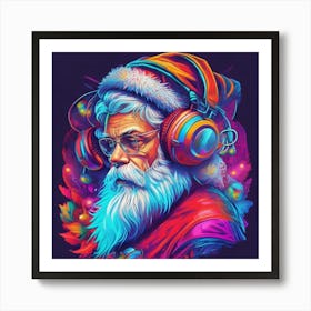 Santa Claus With Headphones Art Print
