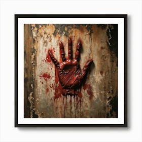 Bloody Handprint Smeared Across An Aged Wall Texture Of Dripping Blood Eerily Glistening Disturbin (5) Art Print