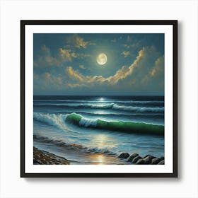 Moonlight Over The Ocean Art Print