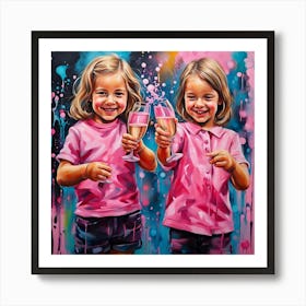 Two Girls Holding Champagne Glasses Art Print