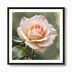 Pale Pink Rose On Grey 01 Art Print