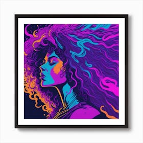 Portrait Of A Woman With Curly Hair Art Print