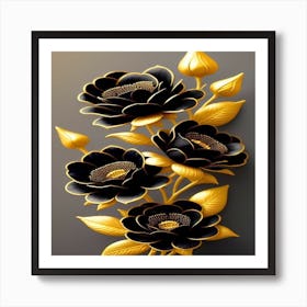 Black And Gold Flowers Art Print