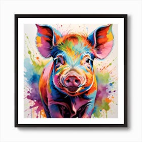Colorful Happy Piglet Art Painting Art Print