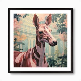 Okapi 2 Pink Jungle Animal Portrait Art Print