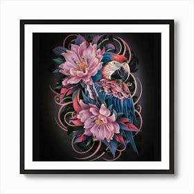 Parrot And Flowers 1 Art Print