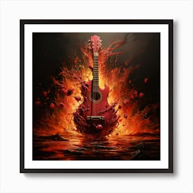 Guitar On Fire Art Print