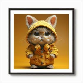 Cute Cat In Yellow Jacket Art Print