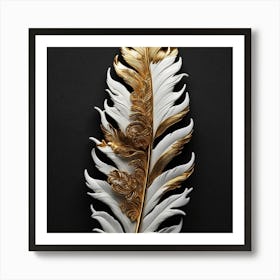 Gold And White Feather Art Print