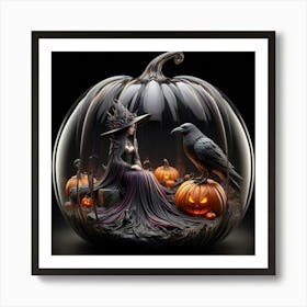 Halloween Witch In A Pumpkin Art Print