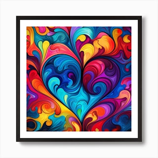 Large Heart Shape Canvas Painting Abstract Rainbow Inspired 40x40 Cm 