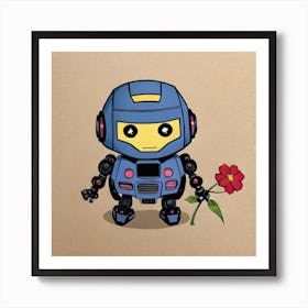 Robot With Flower Art Print