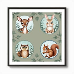 Charming Woodland Animal Illustrations Art Print